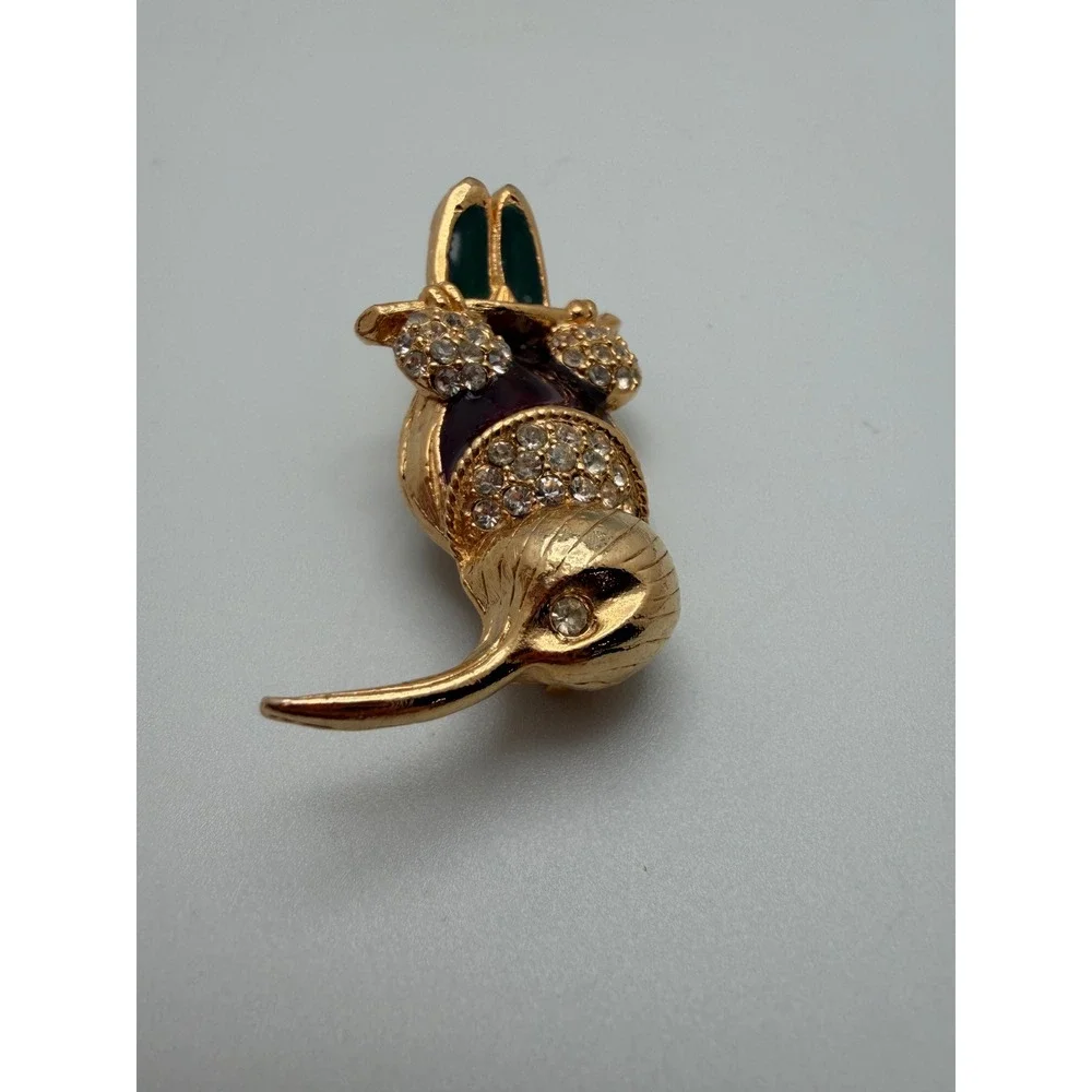 Vintage Style Rhinestone‎ Enamel Hummingbird Colorful Goldtone 2